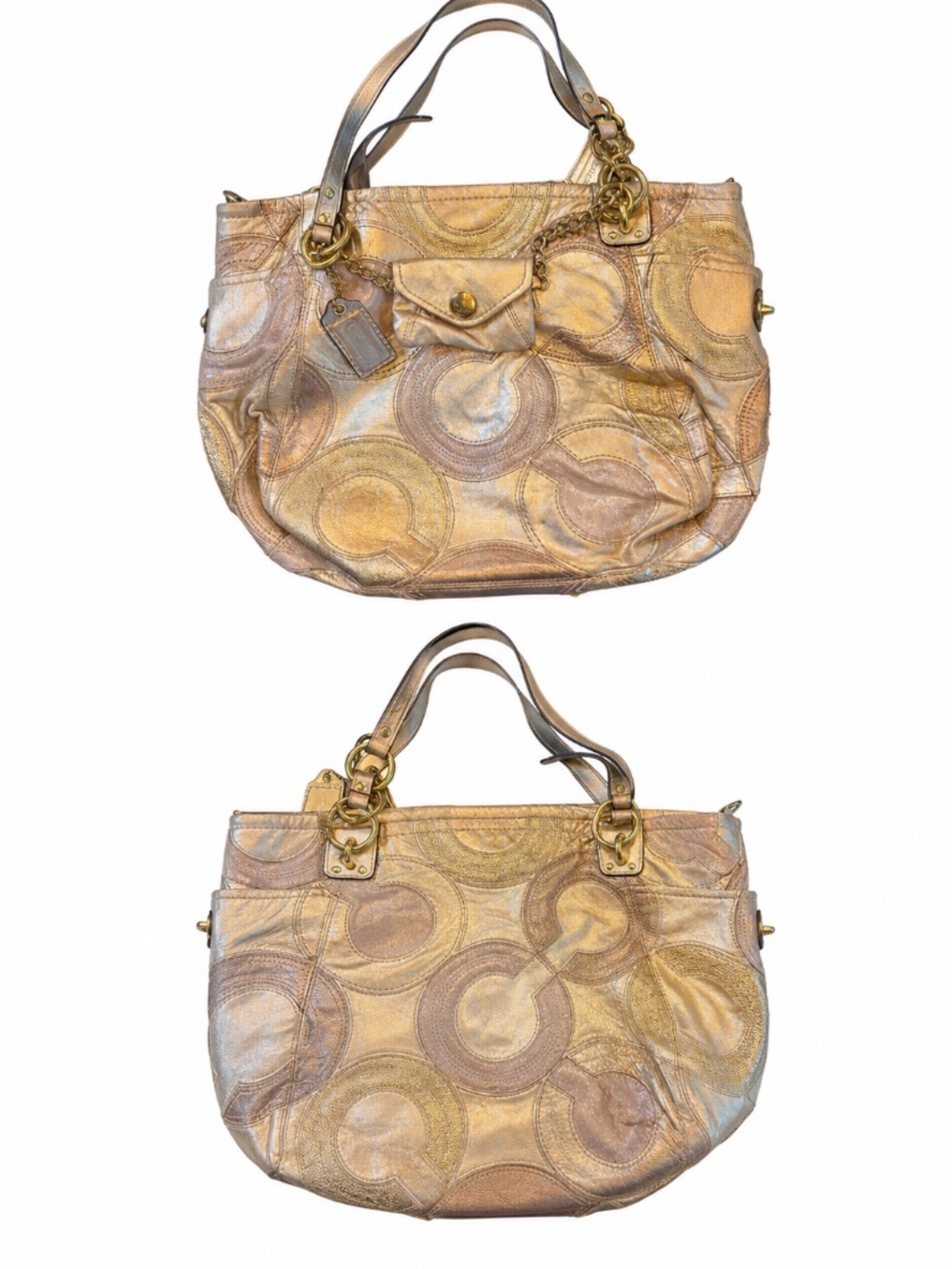 Garage Blowout Coach Metallic Inlaid C Leather Tote Gold Bronze Y2K